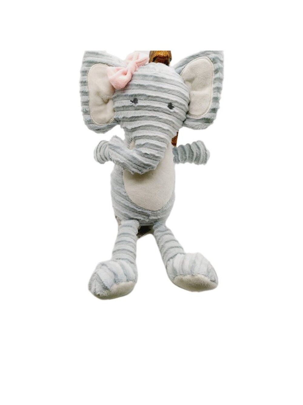 Chick Pea Plush Elephant Lovey Gray White Ears Tummy Textured Pink Bow 11"